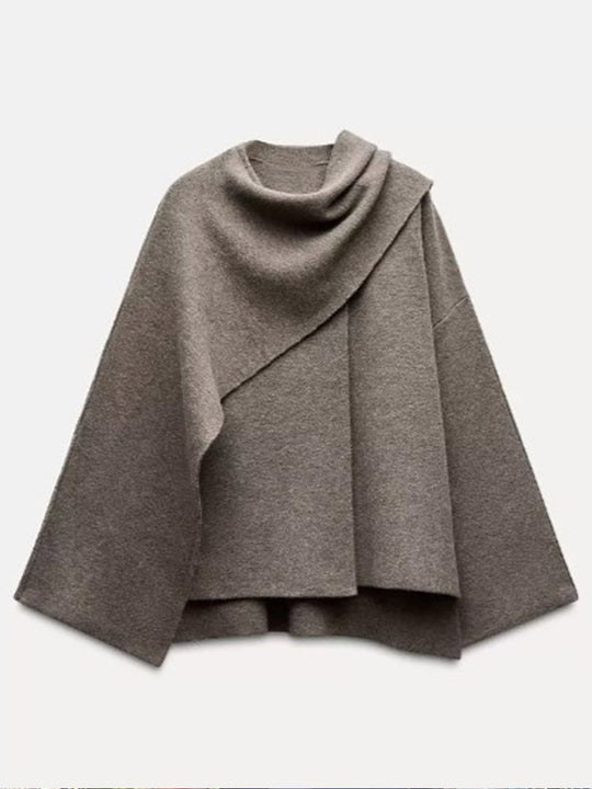 Damen Poncho aus hochwertiger Strickware mit asymmetrischem Design R&B
