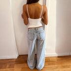 Damen hochgeschnittene weite Jeans R&B