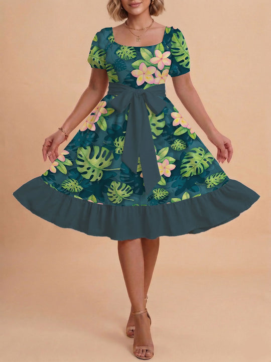 Damen Midikleid mit verspieltem Druck und tailliertem Schnitt R&B