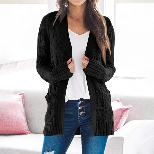 Damen Grobstrickjacke mit modernen Zopfmustern und praktischen Taschen R&B