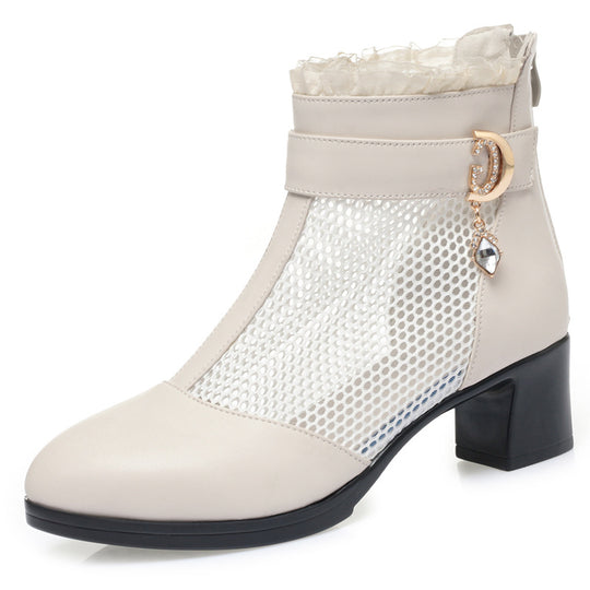 Damen Elegante Stiefeletten mit modischen Netzdetails und verziertem Riemen R&B