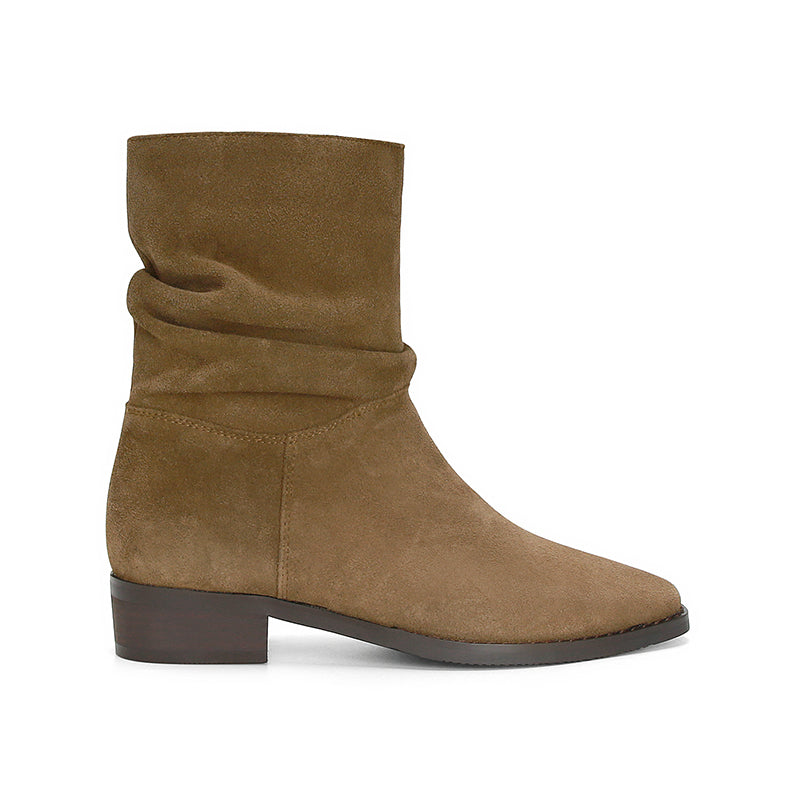 Damen modische Stiefeletten mit gerafftem Design und bequemem Blockabsatz R&B