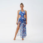 Damen Badeanzug mit floralem Cut-Out und transparentem Überrock R&B