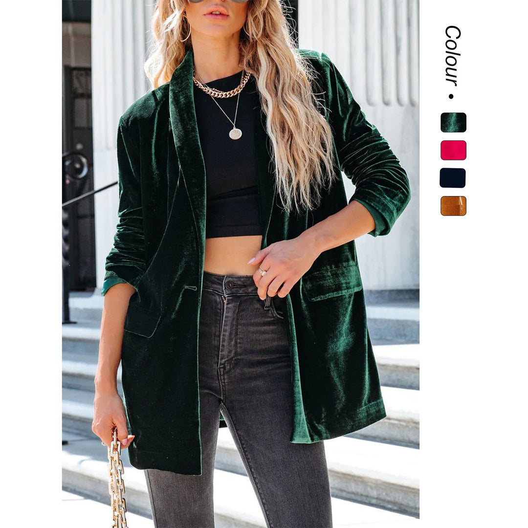 Damen Eleganter Velourscardigan mit lässigem Schnitt und praktischen Taschen R&B