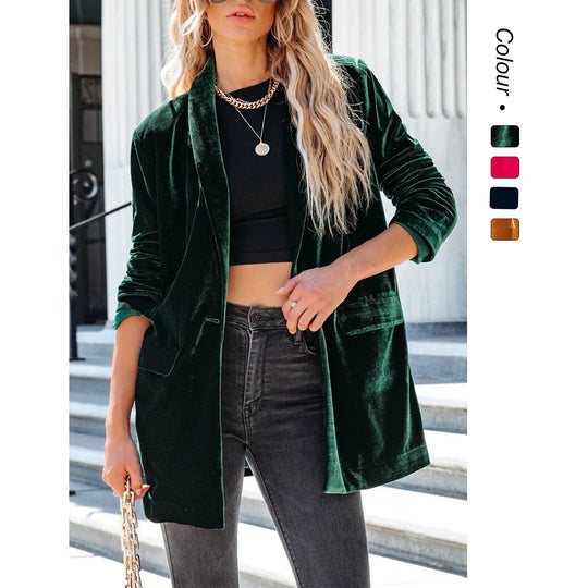 Damen Eleganter Velourscardigan mit lässigem Schnitt und praktischen Taschen R&B