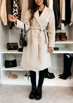 Damen Eleganter Trenchcoat mit taillierbarem Gürtel und Doppelreiher R&B