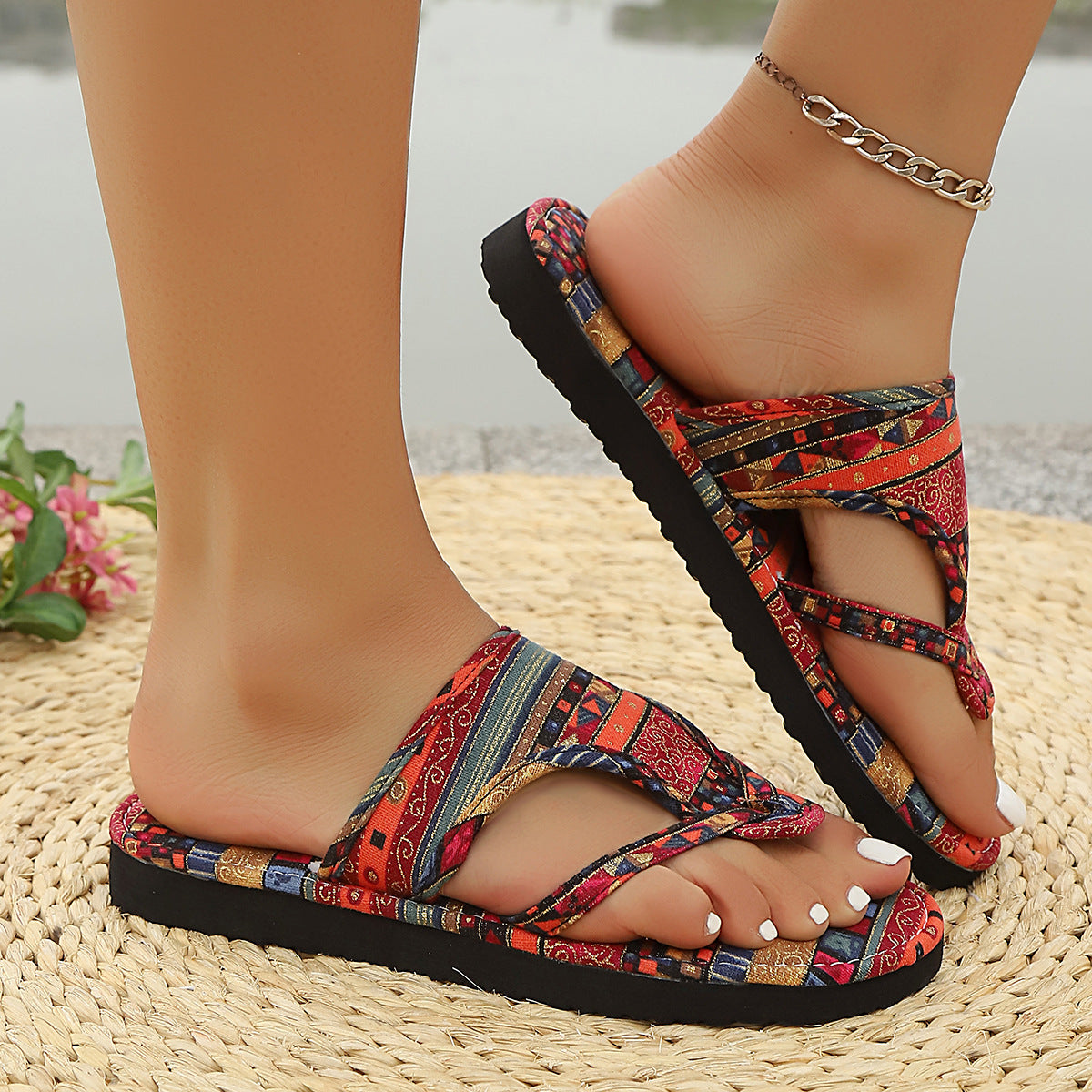Damen Zehentrenner-Sandalen mit bequemer Fußbettung und modischem Camouflage-Design R&B