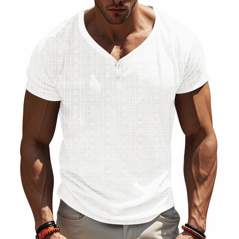 Herren Kurzarm Henley-Shirt mit strukturiertem Design und praktischen Knopfdetails R&B