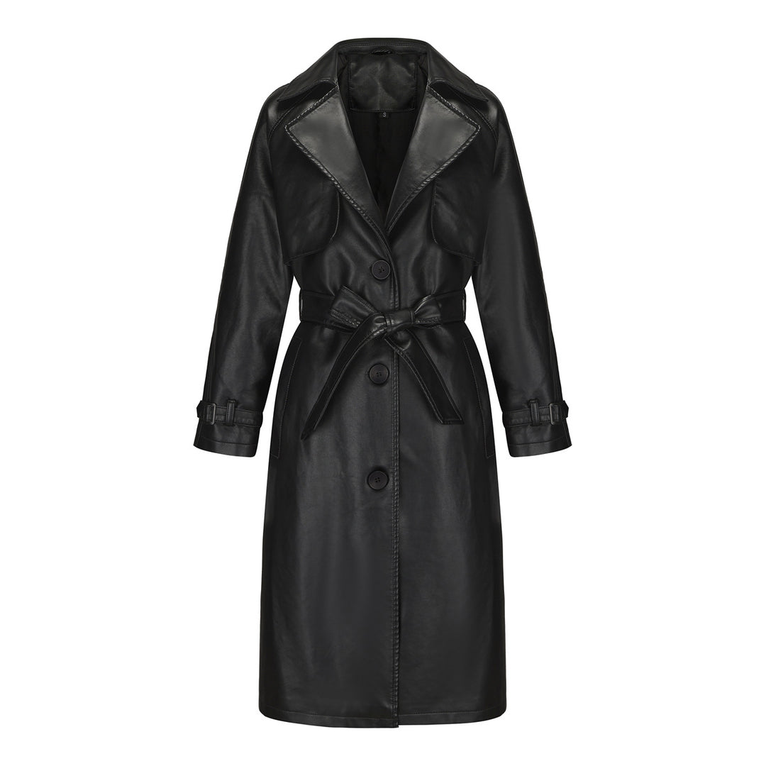 Damen modischer Trenchcoat aus hochwertigem Kunstleder R&B