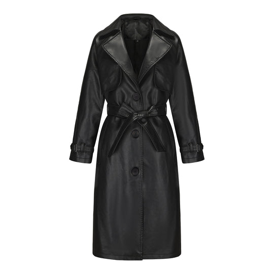 Damen modischer Trenchcoat aus hochwertigem Kunstleder R&B