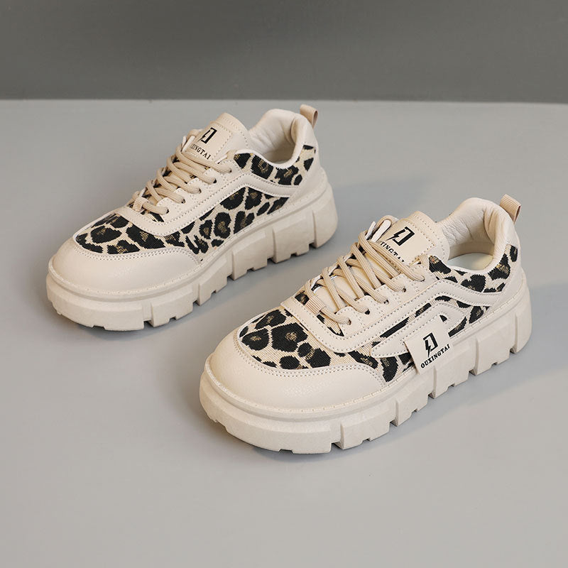 Damen Sportliche Chunky Sneakers mit einzigartigem Leopardenmuster und dämpfender Sohle R&B