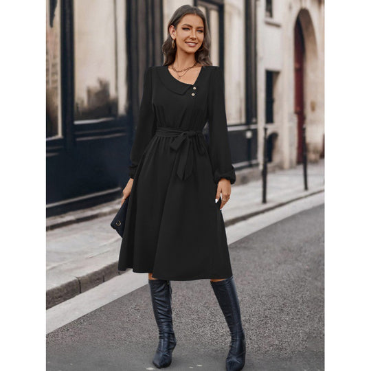 Damen Elegant geschnittenes Kleid mit Taillengürtel R&B