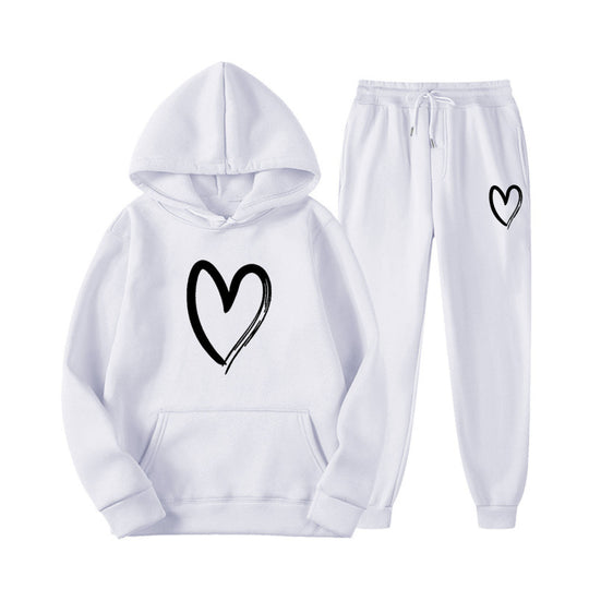 Damen Sweatsuit mit Kängurutasche und herzförmigem Print R&B
