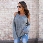 Damen Strickpullover mit offenen Schultern und dekorativem Zopfdesign R&B