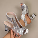 Damen Offene High Heels mit trendigem Gittermuster R&B
