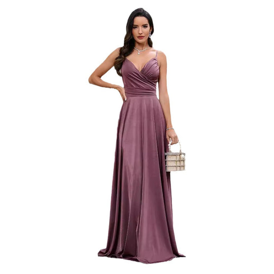 Damen Elegantes Maxikleid mit gerafftem Oberteil und schwingendem Saum R&B