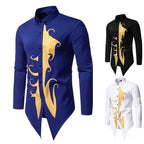 Herren Langarmhemd mit elegantem Goldmotiv und einzigartigem Schnitt R&B