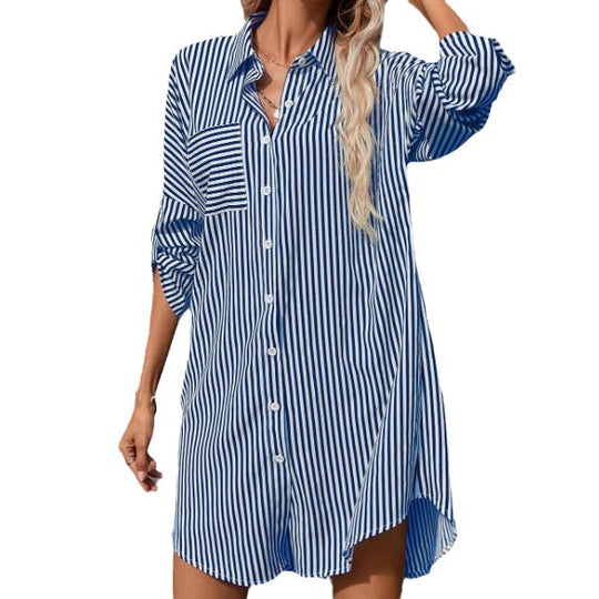 Damen Hemdblusenkleid im lässigen Stil mit Streifenmuster R&B