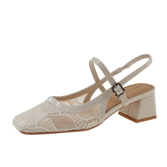 Damen Slingback-Pumps mit floralem Spitzenmuster und elegantem Blockabsatz R&B