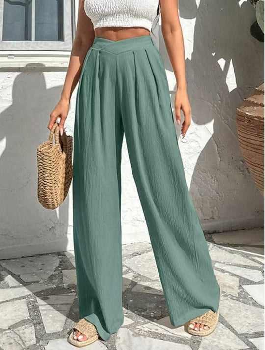 Damen weite Hochtaillenhose mit eleganten Falten R&B