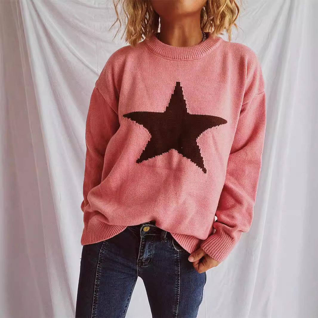 Damen lässiger Pullover mit auffälligem Sternmuster R&B