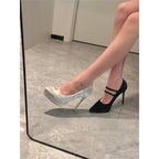 Damen elegante Plateau-Pumps mit extravagantem Schmuckdetail R&B