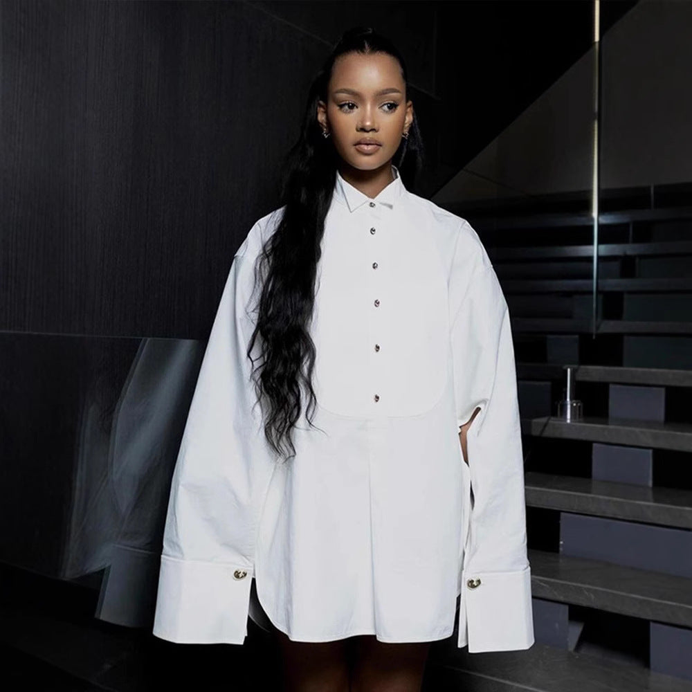 Damen Modische Oversize-Bluse mit speziellen Knopfdetails R&B