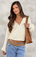 Damen kuscheliger Strickpullover mit modernem Wickeldesign R&B