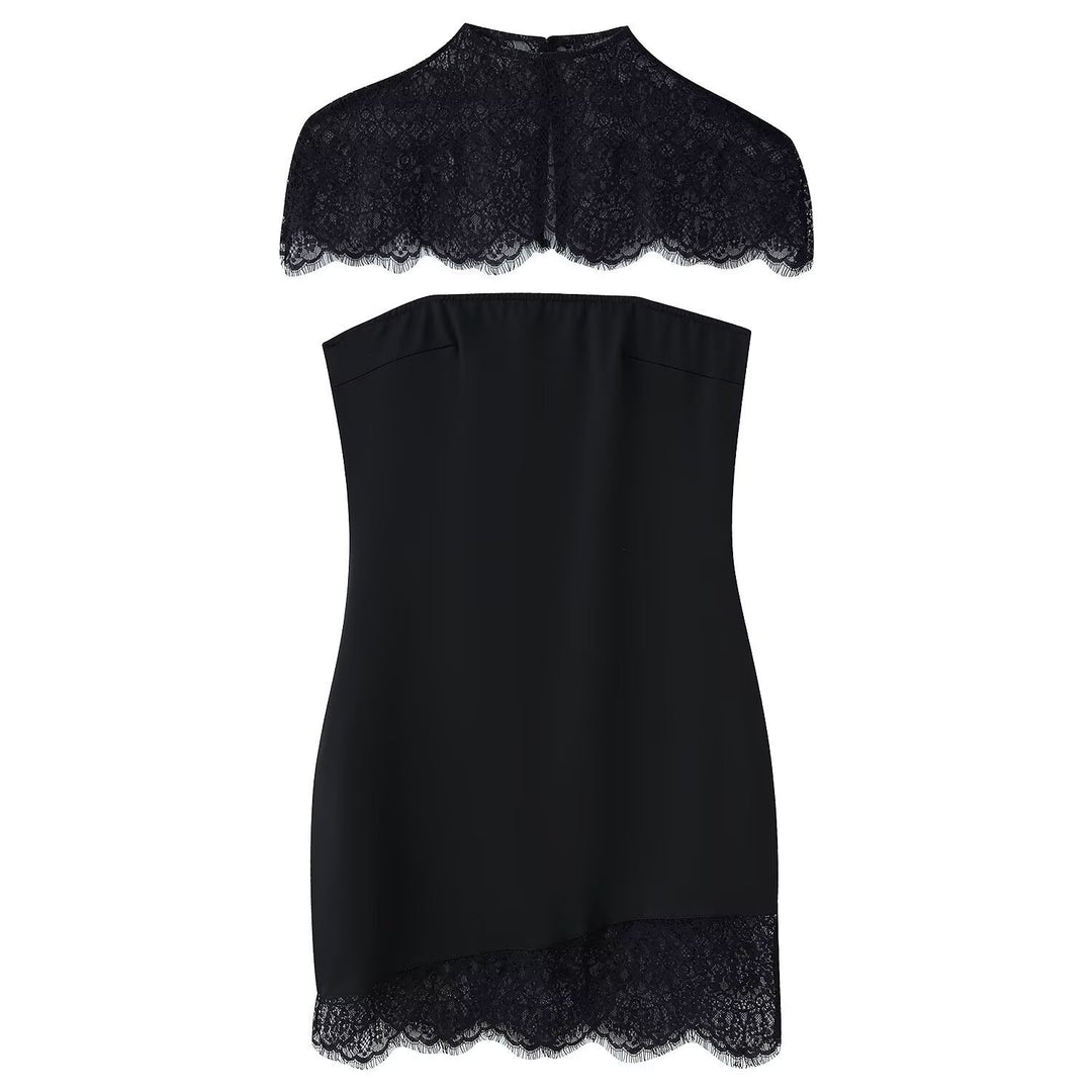 Damen Spitzen-Hängerchenkleid mit elegantem Rückenausschnitt und charmantem Saum R&B