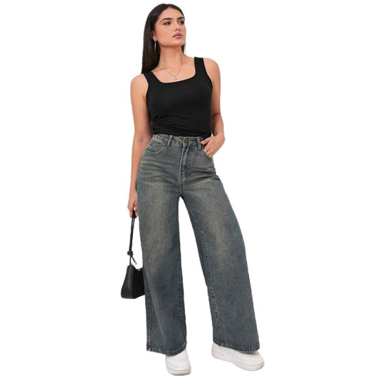 Damen Weite Jeans mit hohem Bund und eleganter Beinform R&B