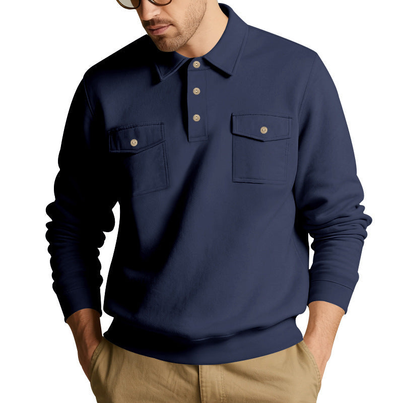 Herren Sweatshirt mit doppelten Brusttaschen und modernem Kragen R&B