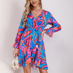 Damen Kurzes Kleid mit Wickeldesign und fröhlichem Muster R&B