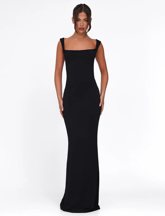 Damen nan körperbetontes Abendkleid mit quadratischem Ausschnitt und breiten Trägern R&B