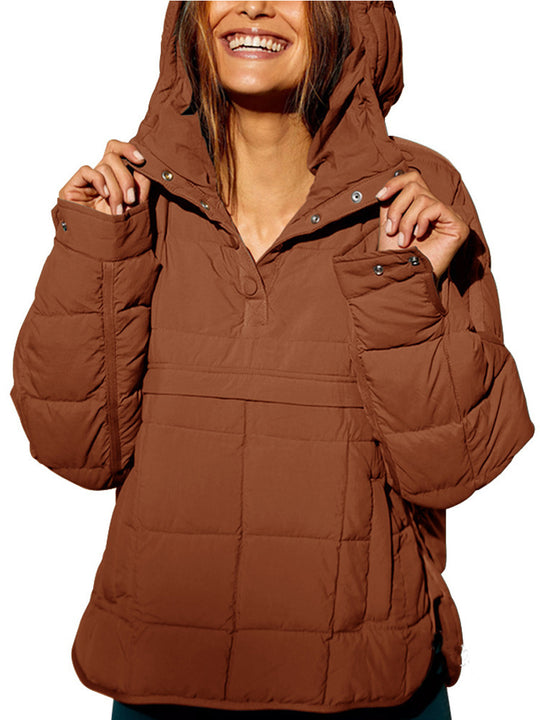 Damen lässige Steppjacke mit Kapuze und Eingrifftaschen R&B