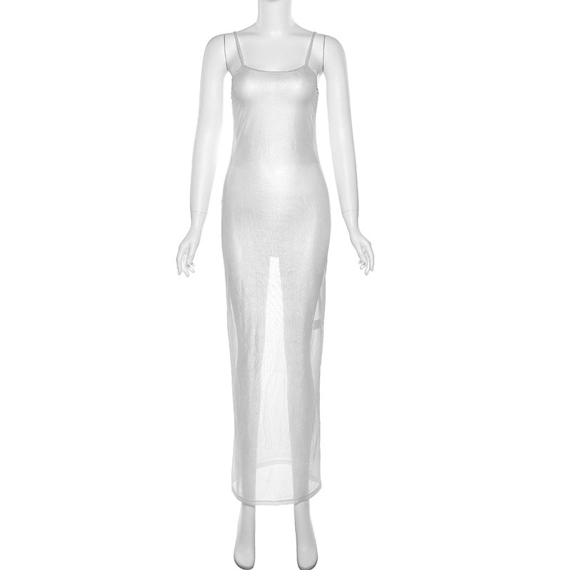 Damen Maxi-Strandkleid aus leichtem Material mit feinen Spaghettiträgern R&B