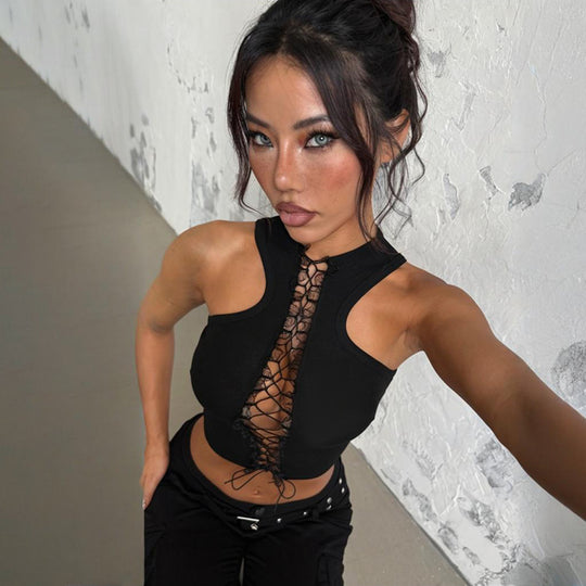 Damen Crop-Top mit dekorativem Schnür-Detail R&B