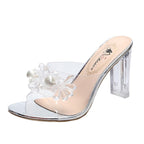 Damen-Mules mit transparentem Obermaterial und funkelndem Schmuckdetail
