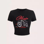 Damen Kurzarm T-Shirt mit auffälligem Motorrad-Design R&B