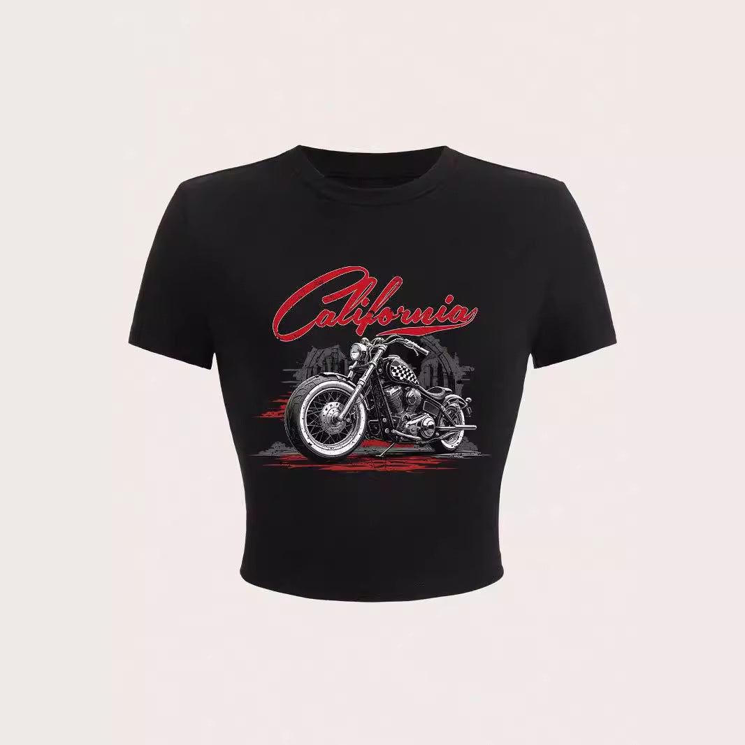 Damen Kurzarm T-Shirt mit auffälligem Motorrad-Design R&B