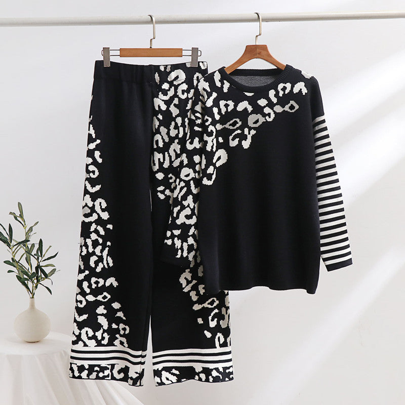 Damen modisches Lounge-Set mit Tiermuster und breiten Streifen R&B