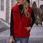 Damen Flauschige Weste mit Karomuster und Taschen R&B