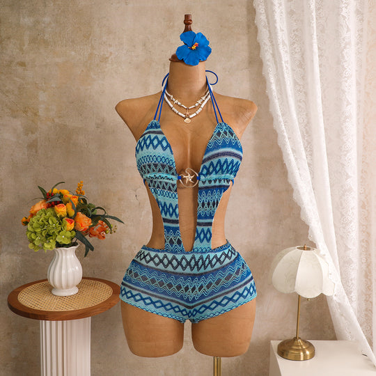 Damen Bikini mit buntem Ethno-Muster und verstellbaren Trägern R&B