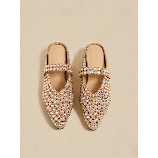 Damen elegante und glamouröse Mules mit Strassverzierungen R&B