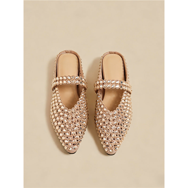 Damen elegante und glamouröse Mules mit Strassverzierungen R&B