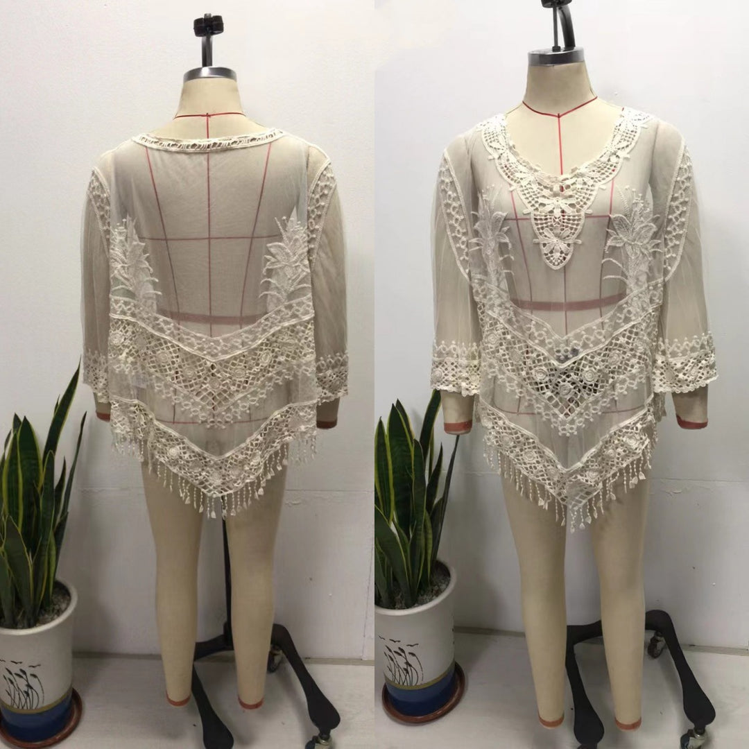 Damen Häkel-Strandtunika mit eleganten Fransen R&B
