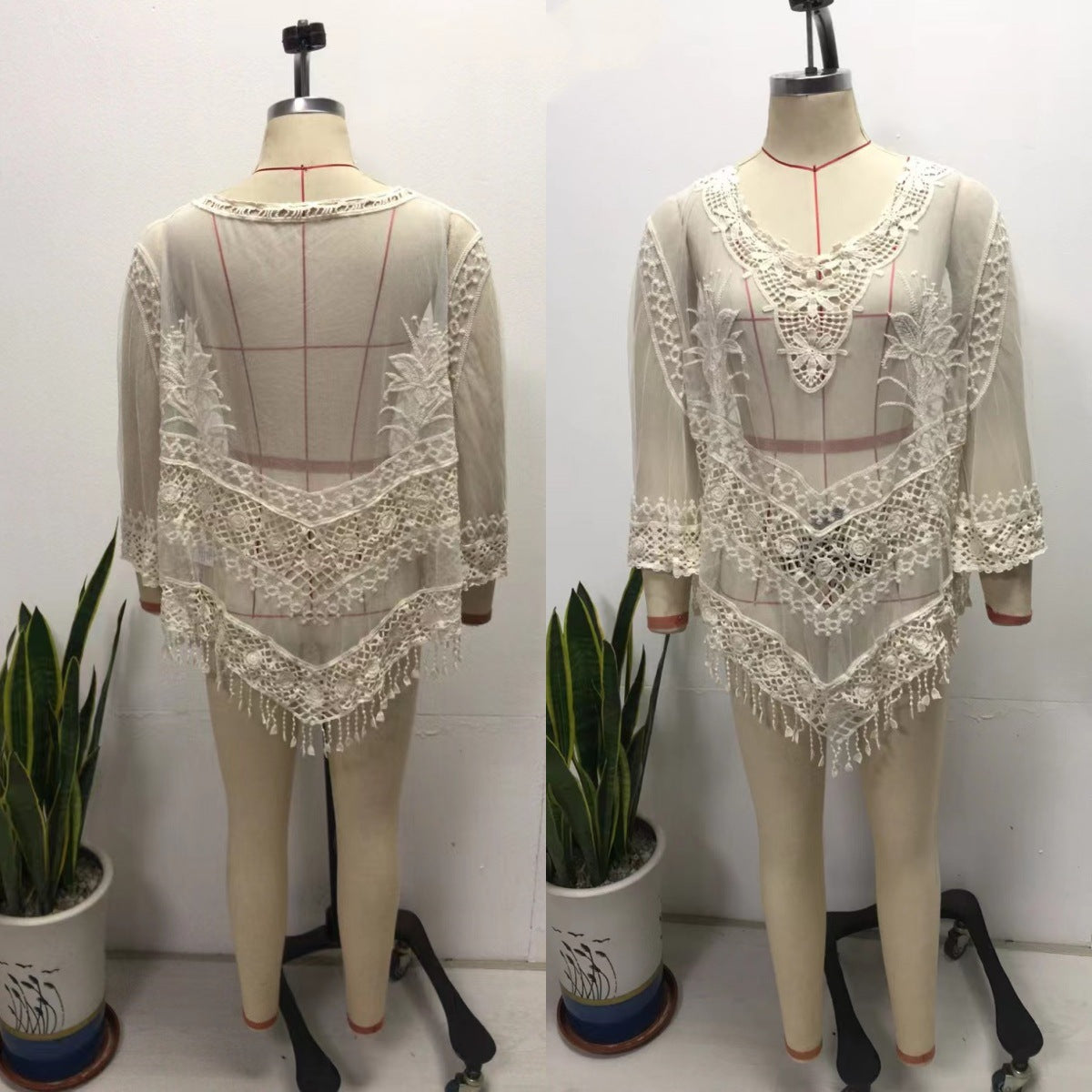 Damen Häkel-Strandtunika mit eleganten Fransen R&B