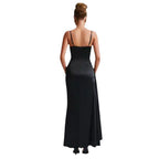 Damen Elegantes Maxikleid mit seitlichem Schlitz und schmalen Spaghettiträgern EB