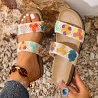 Damen Komfortable Sandalen mit floralem Stickdesign und gepolsterter Sohle R&B