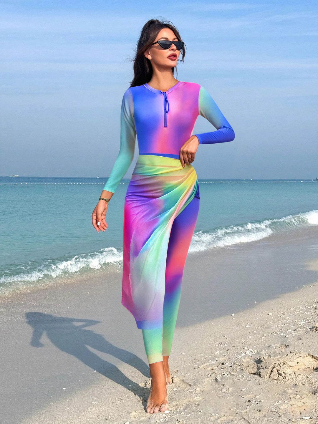 Damen modischer Langarm-Surfsuit mit Wickeloptik R&B