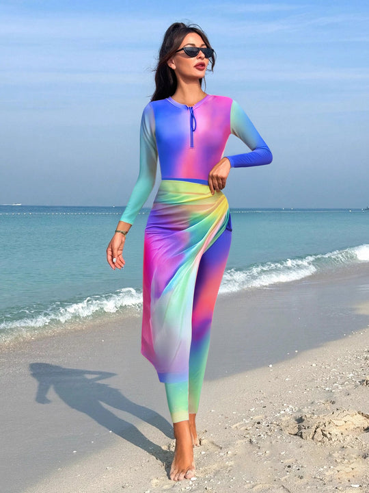 Damen modischer Langarm-Surfsuit mit Wickeloptik R&B